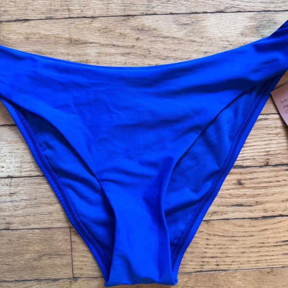 Shade & Shore Women Cobalt Blue Low Rise High Leg Cheeky Bikini Bottom M 8-10